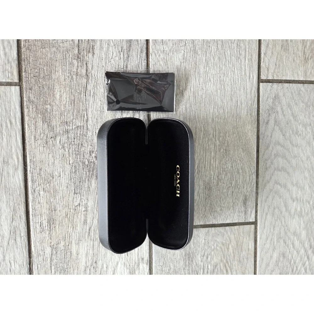 Coach Hard Clamshell Glasses Case & Microfiber Cloth (New) - Black Leather Logo